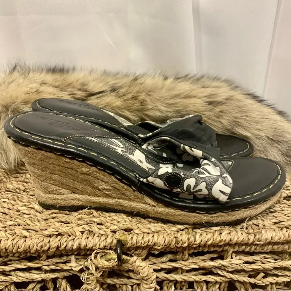 Born Drilles Verano Espadrille Chunky Platform Wedge Floral Sandal Leather Sz‎ 8